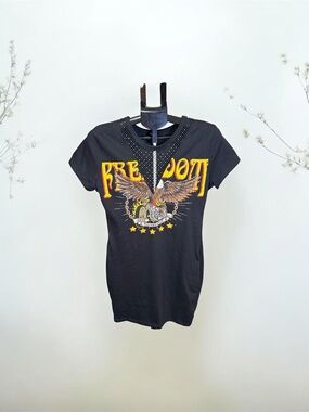 Ruby & Lace Black Biker Graphic Tee Eagle Moto Mesh Top Size M NEW